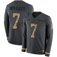 Nike New England Patriots #7 JuJu Smith-Schuster Anthracite Salute to Service Youth Stitched NFL Limited Therma Long Sleeve Jersey