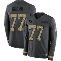 Nike Las Vegas Raiders #77 Trent Brown Anthracite Salute to Service Youth Stitched NFL Limited Therma Long Sleeve Jersey