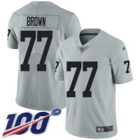 Nike Las Vegas Raiders #77 Trent Brown Silver Youth Stitched NFL Limited Inverted Legend 100th Season Jersey