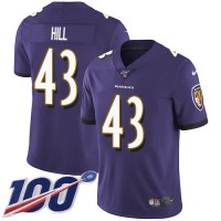Nike Baltimore Ravens #43 Justice Hill Purple Team Color Youth Stitched NFL 100th Season Vapor Untouchable Limited Jersey