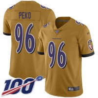 Nike Baltimore Ravens #96 Domata Peko Sr Gold Youth Stitched NFL Limited Inverted Legend 100th Season Jersey