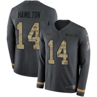Nike Baltimore Ravens #14 Kyle Hamilton Anthracite Salute to Service Youth Stitched NFL Limited Therma Long Sleeve Jersey