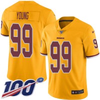 Nike Washington Commanders #99 Chase Young Gold Youth Stitched NFL Limited Rush 100th Season Jersey