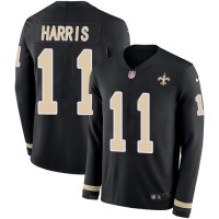 Nike New Orleans Saints #11 Deonte Harris Black Team Color Youth Stitched NFL Limited Therma Long Sleeve Jersey