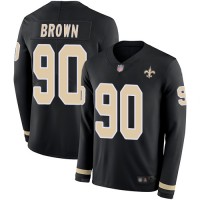 Nike New Orleans Saints #90 Malcom Brown Black Team Color Youth Stitched NFL Limited Therma Long Sleeve Jersey