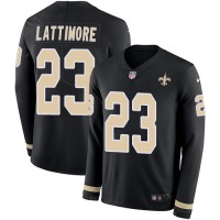 Nike New Orleans Saints #23 Marshon Lattimore Black Team Color Youth Stitched NFL Limited Therma Long Sleeve Jersey