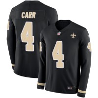 Nike New Orleans Saints #4 Derek Carr Black Team Color Youth Stitched NFL Limited Therma Long Sleeve Jersey
