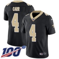Nike New Orleans Saints #4 Derek Carr Black Team Color Youth Stitched NFL 100th Season Vapor Limited Jersey