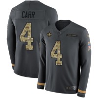Nike New Orleans Saints #4 Derek Carr Anthracite Salute to Service Youth Stitched NFL Limited Therma Long Sleeve Jersey