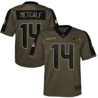 Seattle Seattle Seahawks #14 DK Metcalf Olive Nike Youth 2021 Salute To Service Game Jersey