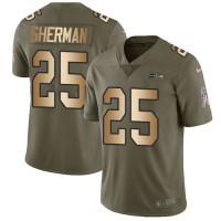 Nike Seattle Seahawks #25 Richard Sherman Olive/Gold Youth Stitched NFL Limited 2017 Salute to Service Jersey