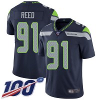 Nike Seattle Seahawks #91 Jarran Reed Steel Blue Team Color Youth Stitched NFL 100th Season Vapor Limited Jersey