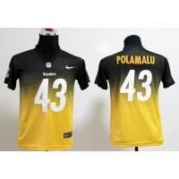 Nike Pittsburgh Steelers #43 Troy Polamalu Black/Gold Youth Stitched NFL Elite Fadeaway Fashion Jersey