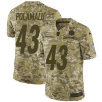 Nike Pittsburgh Steelers #43 Troy Polamalu Camo Youth Stitched NFL Limited 2018 Salute to Service Jersey