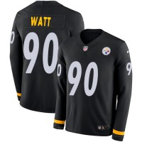 Nike Pittsburgh Steelers #90 T. J. Watt Black Team Color Youth Stitched NFL Limited Therma Long Sleeve Jersey