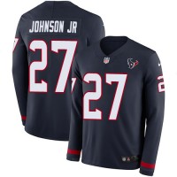 Nike Houston Texans #27 Duke Johnson Jr Navy Blue Team Color Youth Stitched NFL Limited Therma Long Sleeve Jersey
