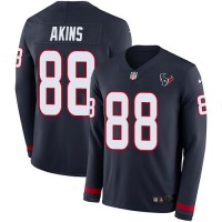 Nike Houston Texans #88 Jordan Akins Navy Blue Team Color Youth Stitched NFL Limited Therma Long Sleeve Jersey