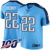Nike Tennessee Titans #22 Derrick Henry Light Blue Youth Stitched NFL Limited Rush 100th Season Jersey