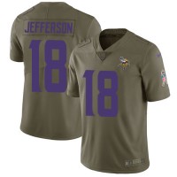 Nike Minnesota Vikings #18 Justin Jefferson Olive Youth Stitched NFL Limited 2017 Salute To Service Jersey