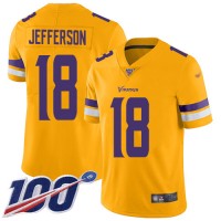 Nike Minnesota Vikings #18 Justin Jefferson Gold Youth Stitched NFL Limited Inverted Legend 100th Season Jersey