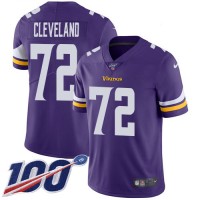 Nike Minnesota Vikings #72 Ezra Cleveland Purple Team Color Youth Stitched NFL 100th Season Vapor Untouchable Limited Jersey