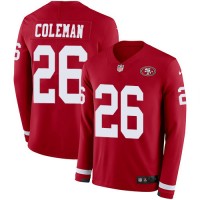 Nike San Francisco 49ers #26 Tevin Coleman Red Team Color Men's Stitched NFL Limited Therma Long Sleeve Jersey