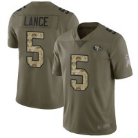San Francisco San Francisco 49ers #5 Trey Lance Olive/Camo Men's Stitched NFL Limited 2017 Salute To Service Jersey