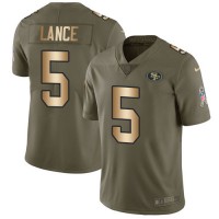 San Francisco San Francisco 49ers #5 Trey Lance Olive/Gold Men's Stitched NFL Limited 2017 Salute To Service Jersey