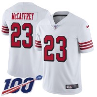 Nike San Francisco 49ers #23 Christian McCaffrey White Rush Men's Stitched NFL Limited 100th Season Jersey
