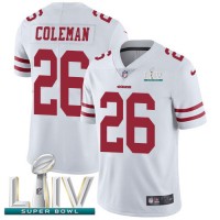 Nike San Francisco 49ers #26 Tevin Coleman White Super Bowl LIV 2020 Men's Stitched NFL Vapor Untouchable Limited Jersey