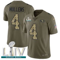 Nike San Francisco 49ers #4 Nick Mullens Olive/Camo Super Bowl LIV 2020 Men's Stitched NFL Limited 2017 Salute To Service Jersey