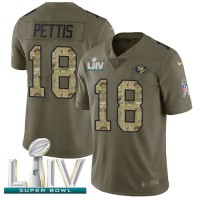 Nike San Francisco 49ers #18 Dante Pettis Olive/Camo Super Bowl LIV 2020 Men's Stitched NFL Limited 2017 Salute To Service Jersey