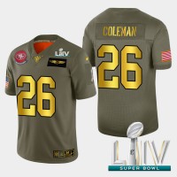 Nike San Francisco 49ers #26 Tevin Coleman Men's Olive Gold Super Bowl LIV 2020 2019 Salute to Service NFL 100 Limited Jersey