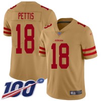 Nike San Francisco 49ers #18 Dante Pettis Gold Men's Stitched NFL Limited Inverted Legend 100th Season Jersey