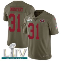 Nike San Francisco 49ers #31 Raheem Mostert Olive Super Bowl LIV 2020 Men's Stitched NFL Limited 2017 Salute To Service Jersey