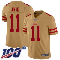 Nike San Francisco 49ers #11 Brandon Aiyuk Gold Men's Stitched NFL Limited Inverted Legend 100th Season Jersey