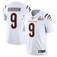 Cincinnati Cincinnati Bengals #9 Joe Burrow White Super Bowl LVI Patch Men's Nike Vapor Limited Jersey