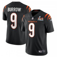 Cincinnati Cincinnati Bengals #9 Joe Burrow Black Super Bowl LVI Patch Men's Nike Vapor Limited Jersey