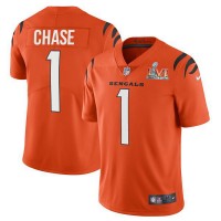 Cincinnati Cincinnati Bengals #1 Ja'Marr Chase Orange Super Bowl LVI Patch Men's Nike Alternate Vapor Limited Jersey