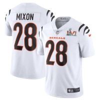 Cincinnati Cincinnati Bengals #28 Joe Mixon White Super Bowl LVI Patch Men's Nike Vapor Limited Jersey