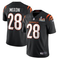 Cincinnati Cincinnati Bengals #28 Joe Mixon Black Super Bowl LVI Patch Men's Nike Vapor Limited Jersey