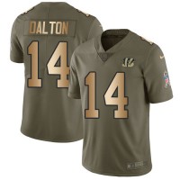 Nike Cincinnati Bengals #14 Andy Dalton Olive/Gold Men's Stitched NFL Limited 2017 Salute To Service Jersey
