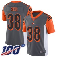 Nike Cincinnati Bengals #38 LeShaun Sims Silver Men's Stitched NFL Limited Inverted Legend 100th Season Jersey