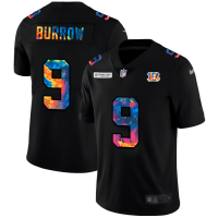 Cincinnati Cincinnati Bengals #9 Joe Burrow Men's Nike Multi-Color Black 2020 NFL Crucial Catch Vapor Untouchable Limited Jersey
