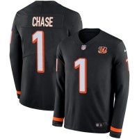 Nike Cincinnati Bengals #1 Ja'Marr Chase Black Team Color Men's Stitched NFL Limited Therma Long Sleeve Jersey