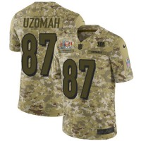 Nike Cincinnati Bengals #87 C.J. Uzomah Camo Super Bowl LVI Patch Men's Stitched NFL Limited 2018 Salute To Service Jersey
