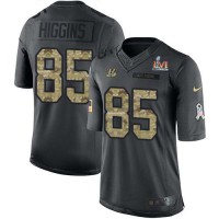 Nike Cincinnati Bengals #85 Tee Higgins Black Team Color Super Bowl LVI Patch Men's Stitched NFL Limited Therma Long Sleeve Jersey