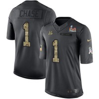 Nike Cincinnati Bengals #1 Ja'Marr Chase Black Team Color Super Bowl LVI Patch Men's Stitched NFL Limited Therma Long Sleeve Jersey