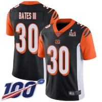 Nike Cincinnati Bengals #30 Jessie Bates Black Team Color Super Bowl LVI Patch Men's Stitched NFL 100th Season Vapor Limited Jersey