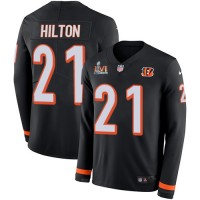 Nike Cincinnati Bengals #21 Mike Hilton Black Team Color Super Bowl LVI Patch Men's Stitched NFL Limited Therma Long Sleeve Jersey